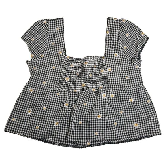 Kirius Los Angeles Top Women Large Plaid And Flowers Short Sleeves Crop Junior L - Picture 2 of 9